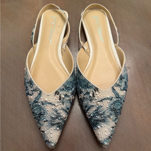 Betsey Johnson Vance Floral Blue White Slingback Rhinestone Ballet Flats Size 10 - Picture 3 of 7